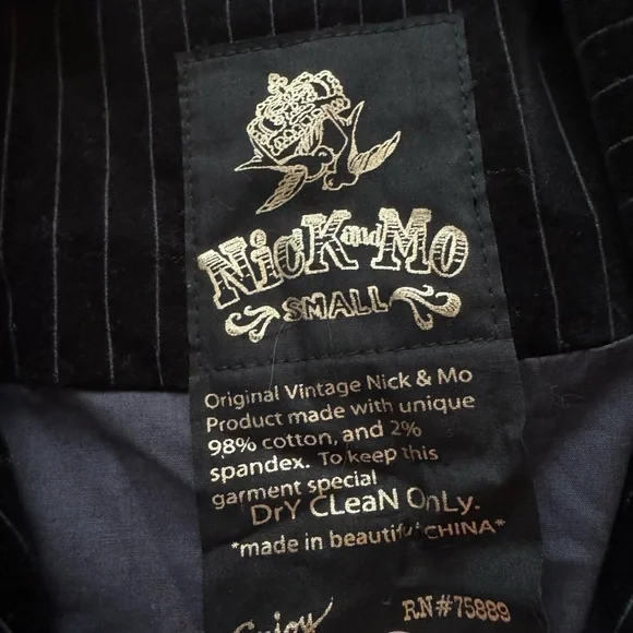 Nick & Mo Vintage Black Pinstripe Blazer Velvet size Small - Picture 4 of 7